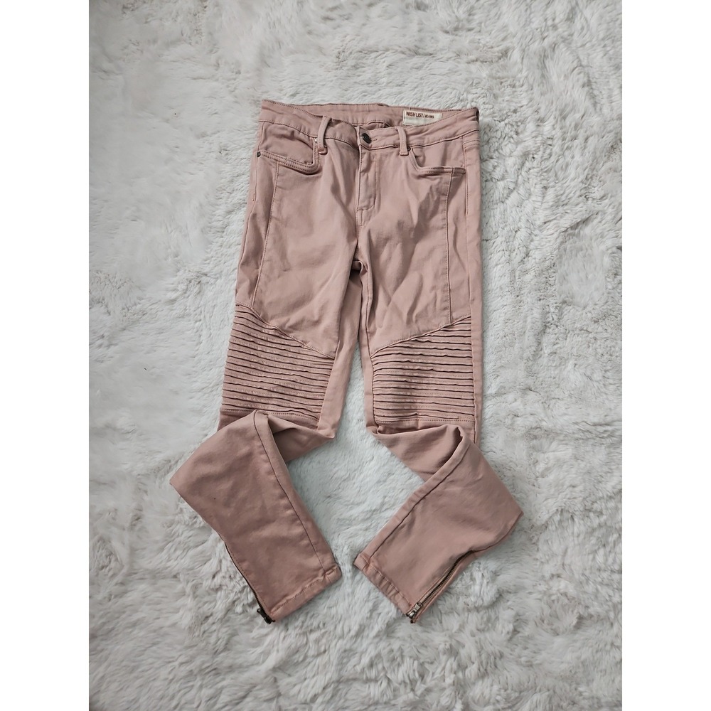 Wish List Jeans Women's Size L Dusty Rose Pink Moto Skinny Ankle Zip Pants Large
